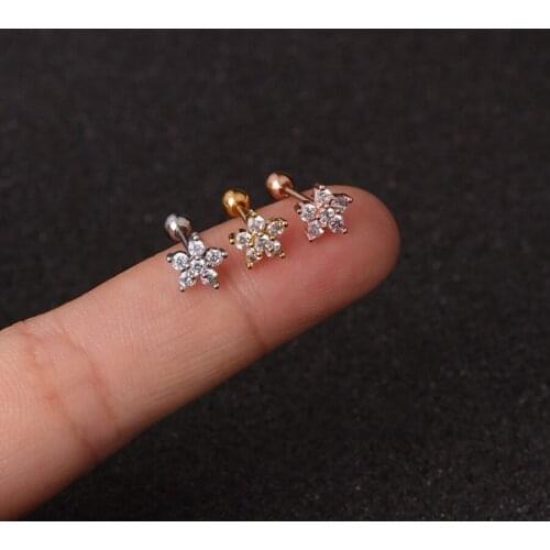 Of Stainless Steel Fashion Flower Zirconia Cartilage Earrings Cz Ladies Earrings Crown Spiral Ear Studs Pierced Jewelry New