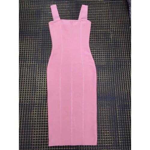 Women Bandage Dress 2018 Rayon Sleeveless Summer New Arrivals Sexy Knee Length Ladies Pink Bodycon Bandage Dress Club Party