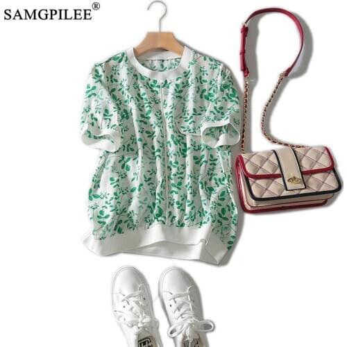 Shirt Dress Women 2020 Summer Clothing Office Lady Tops For Women Chiffon Tshirt Short Sleeve Print O-neck T-shirt For Women 3XL