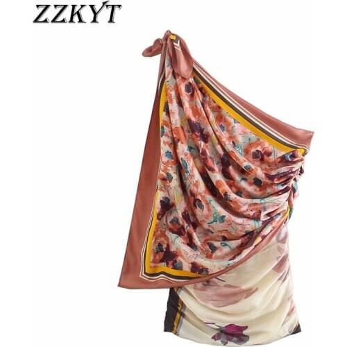 ZZKYT 2021 Women Summer Fashion Floral Print Irregular Mini Dress Vintage Sleeveless Bow Tied Strap Female Party Dresses Mujer