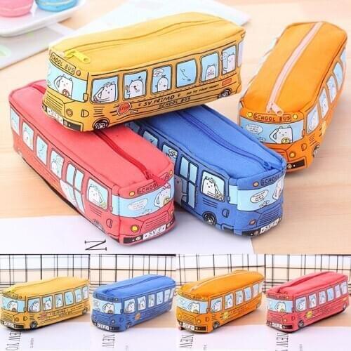 1PC Cute Canvas Cosmetic Cartoon Bus Wash Organizer Storage Bag Cartoon Stationery Pencil Case for Students