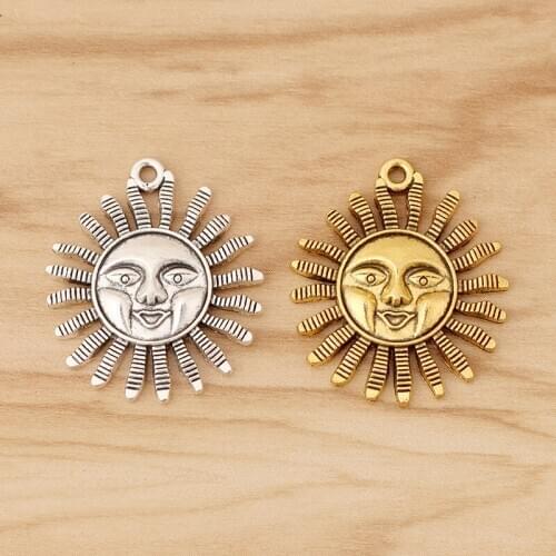 10 Pieces Tibetan Silver/Gold Tone Smiley Sun Charms Pendants for Necklace Jewellery Making 33x29mm