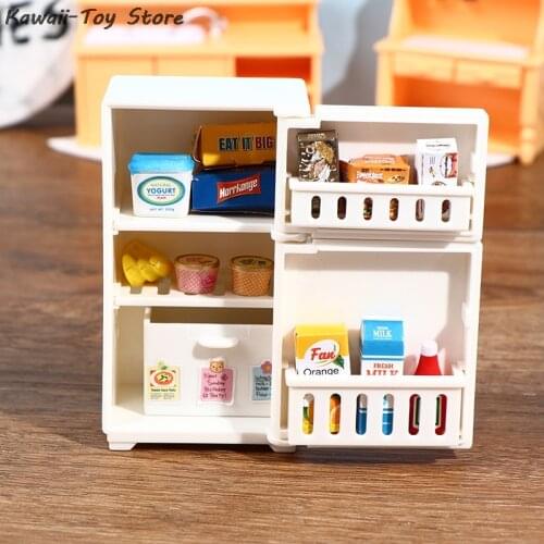 16Pcs/Set Miniature Kitchen White Wooden Fridge Refrigerator Freezer 1:12 Doll House Decor Classic Toys For Child Kids Gift