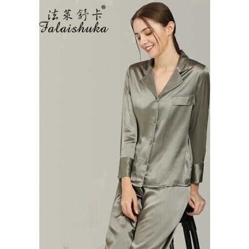 19 Momme 100% genuine silk pajamas sets women sleepwear Korean Simple pure color Mulberry Silk women pyjamas T8269