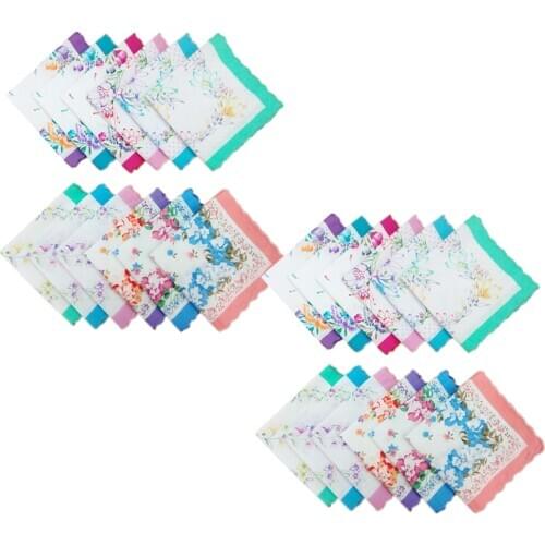 24pcs Cotton Handkerchiefs Flowers Pattern Handkerchief Square Clothes Accessories 30 X 30 Cm