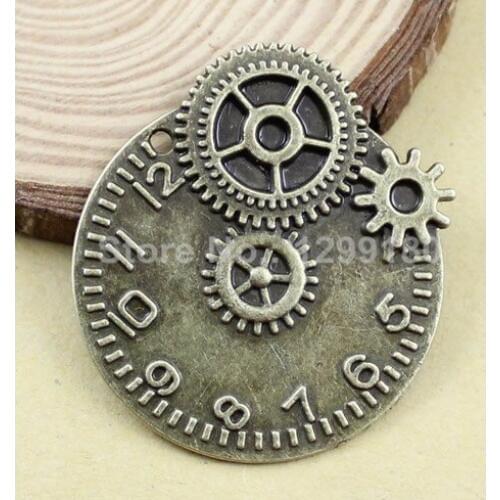 5pcs/lot Metal Zinc Alloy Bronze Clocks Charm Pendant For Necklace DIY Jewelry Making Accessories 46x47mm (K01943)