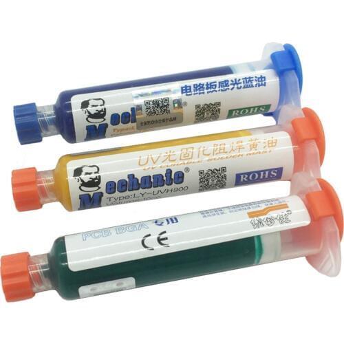 Free shipping 3pcs 3color UV Curable Solder Mask 10CC for PCB Circuit board protect Soldering Paste Flux oil