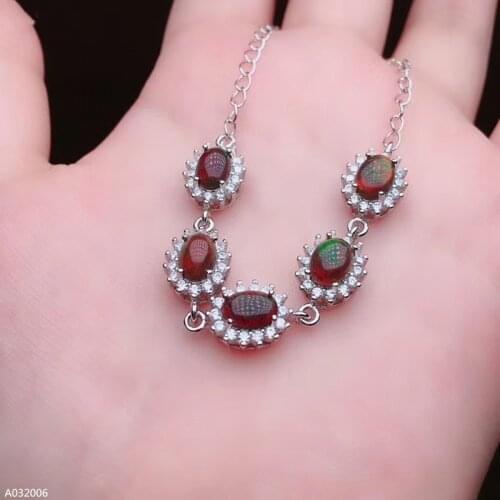 KJJEAXCMY Fine jewelry 925 sterling silver natural black opal net body bracelet large gemstone fire color support detection
