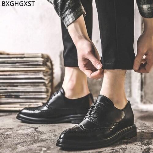 Brogue Man Elegant Shoes for Men 2021 Platform Men Dress Shoes Leather Black Wedding Shoes for Groom Chaussure De Homme Zapatos