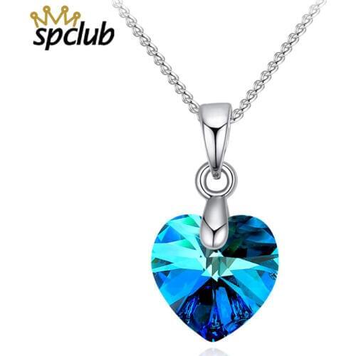 SPCLUB Crystals From SWAROVSKI Mini XILION Heart Pendant Necklace Silver Color Chain Necklaces For Women New Jewelry Girls Gift