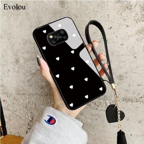 For Xiaomi POCO X3 NFC M3 Case Love Heart Tempered Glass Phone Case For Xiaomi MI 10T Lite CC9 Pro 9SE Tassel Lanyard Back Cover
