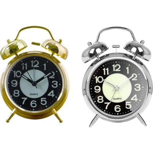 Retro Digital Alarm Clock,Metal Silent Non-Ticking Battery Desk Quartz Travel Clock with Backlight for Bedroom