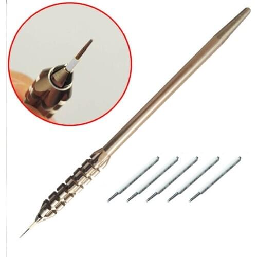 Brand New Microblading Permanent Makeup Manual Stainless Steel Tattoo Tebori Pen Holder + 5 pcs 5 Round Blades Needles Kit Set