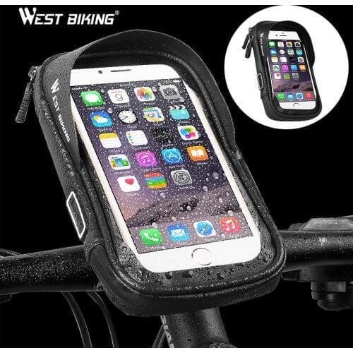 WEST BIKING Bicycle Bag Holder Case Touch Screen MTB Road Bike Head Tube Handlebar Cycling Bag Pannier For 6.0 Inch Phone Case