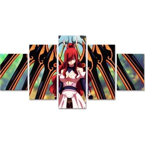 Fairy Tail Erza Scarlet Canvas Painting Wall Art HD Prints 5 Pieces Home Decor Modular Pictures For Living Room Artwork Poster
