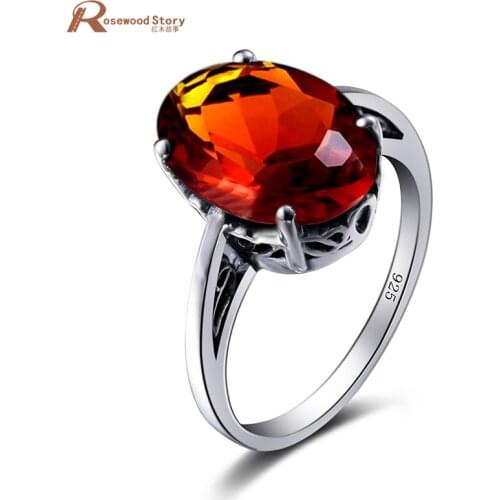 Pure 925 Sterling Silver Rings For Women Jewelry Brown Amber Birthstone Inlaid Vintage Jewelry Engagement Wedding Fine Rings