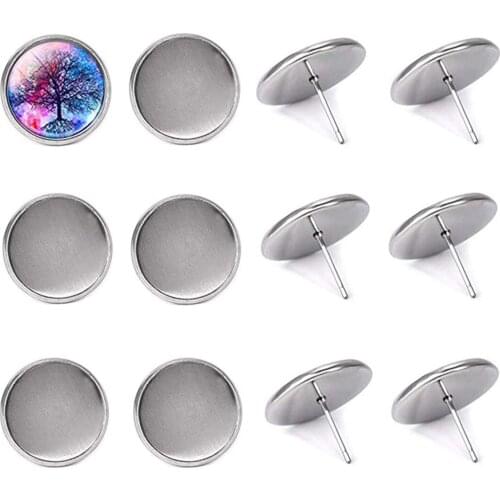 50 Pieces Of Stainless Steel Round Earring Base Round Inlaid Bezel 6/8/10/12/14/16/18/20/25/30 mm DIY Jewelry Making Components