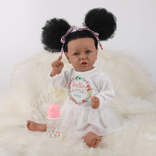 UCanaan 22'' Bebe Reborn Doll Cloth Body Black Skin Bonecas Soft Silicone Kawaii Brinquedos Infantil Menina Best Birthday Gifts