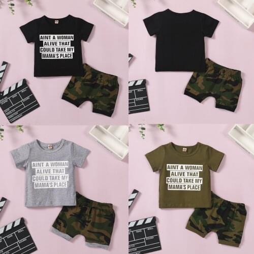 Summer Newborn Toddler Infant Baby Boys Letter Print T Shirt Tops Camouflage Shorts Outfits Sports Set Boy Sets For 1-3 Years