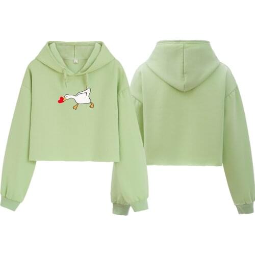 Fashion Womens Leisure Outdoor Crop Tops Cute Duck Print Oversized Crewneck Sweatshirt Short Hoodies 12 Colors Kawaii Clothing
