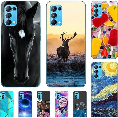 Fashion Bumper Cute Case For OPPO Reno 5 Lite CPH2205 Reno5 Pro Plus CPH2201 CPH2145 Case Soft Silicone Cat Horse Flower Cover