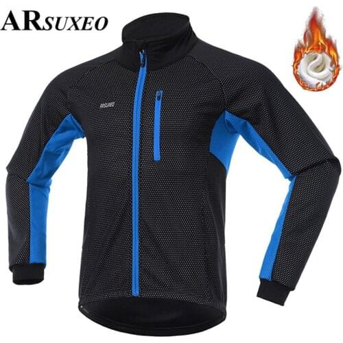 ARSUXEO Men Winter Cycling Jackets Thermal Fleece Bike Jersey Windproof Long Sleeve Cycling MTB Clothing Wear Reflective Clothes