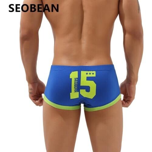 SEOBEAN Mens Underwear Fashion Digital Printing U-pouch Bag Push Up Breathable Sexy Low Waist Boxers
