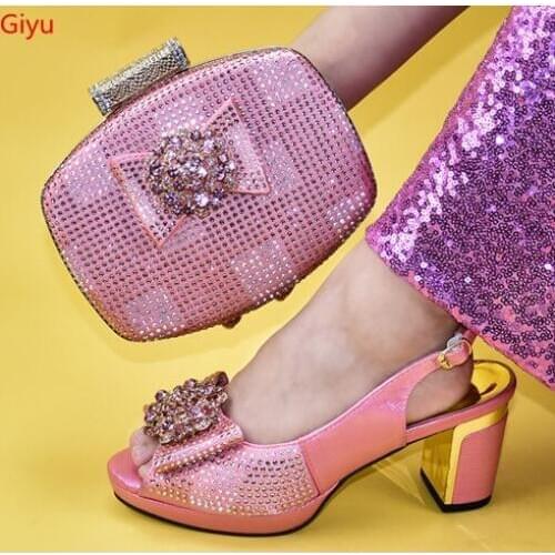 Doershow omen Shoe and Bag Set in Italy Shoes and Bag Set African Sets Italian Matching Shoes and Bag Set with peach HLC1-4