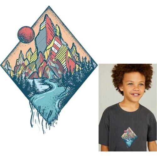 Outdoor Landscape Patch Iron On Transfer For Clothing Printed Thermal Transfer Patches Mountain Iron On Heat Transfer Applique