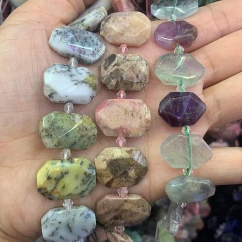 Natural Fluorite Rhodonite Moss Jasper Beads 15'' Faceted Square DIY Loose Beads For Jewelry Making Beads Women Necklace Earring