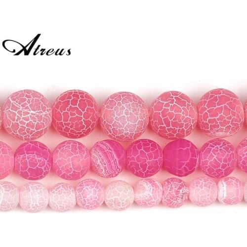 Natural Stone Onyx Beads Frost Pink Cracked Dream Fire Dragon Veins Agates Beads For Jewelry Making DIY Bracelet 6/8/10mm