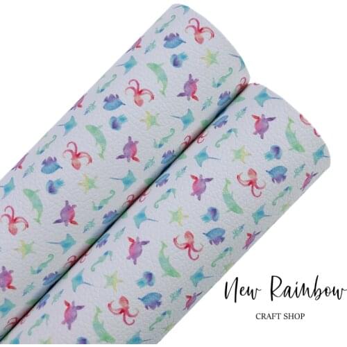 New Rainbow Underwater Fishes & Animals Artisan Faux Leatherette A4 Sheet For Making Bows, DIY Crafts Projects & Homedecoration