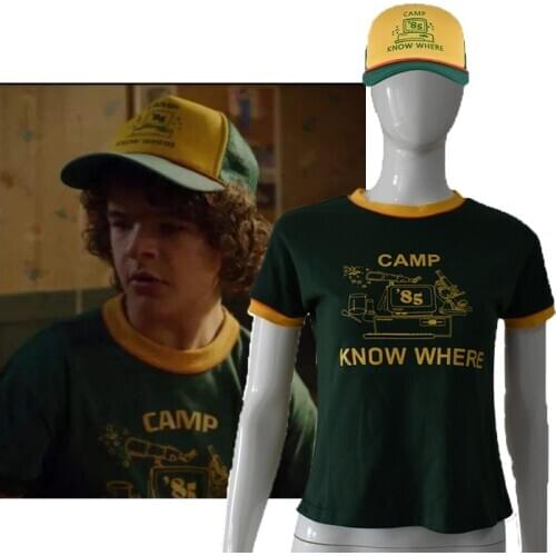 Stranger Things Season 3 Cosplay costumes T-Shirt / Baseball Hat Dustin Hat Green T-shirt Halloween Carnival Purim Party Adults