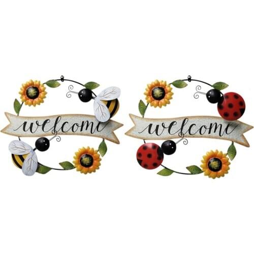 Pastoral Creative Living Room Wall Decoration Wall Decoration WELCOME Small Bee Beetle Sun Flower Iron Art Pendant,2 Pcs CNIM Ho