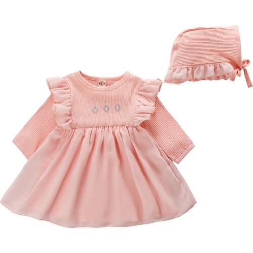 Baby girls Princess dress lace Ruffles with hat lovely infant baby autumn mesh warm cozy clothes