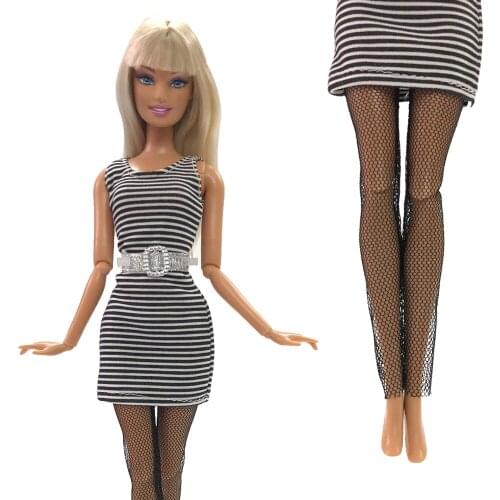 1 Pcs Popular Black and white Striped Dress Fashion Shirt For Barbie Doll Accessories Gift Toys 064A