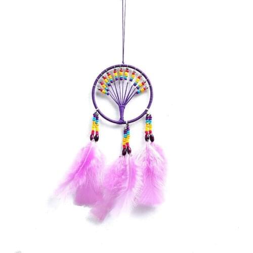 Girl Heart Car Pendant Creative Tree Shape Dream Catcher Pink White Feather Hanging Ornament Home Wall Wind Chimes Decoration