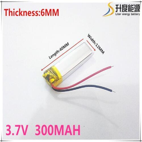 Free shipping Polymer battery 300 mah 3.7V 601240 smart home MP3 speakers Li-ion battery for dvr,GPS,mp3,mp4,cell phone,speak