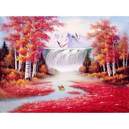 Full,Diamond Embroidery,5D diy Diamond Painting red woods,waterfall,Cross Stitch,3D,Diamond Mosaic,Needlework,home decoration