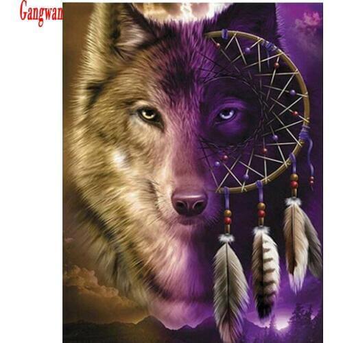 Full square round 3d Rhinestone Painting Home Decor diy 5d diamond painting Dream catcher wolf Diamond Embroidery mosaic art