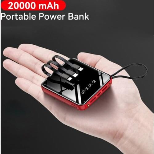 Portable 20000mAh Power Bank Mirror Digital Display External Battery Phone Charger for iPhone 12 Smart Phone Power Bank Charger