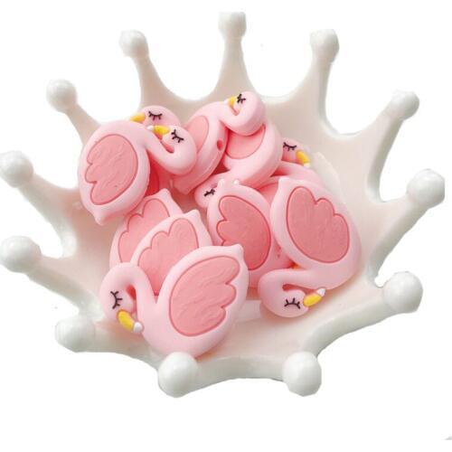 2pc Baby Teether Baby Teething Swan beads Baby Nursing Accessories Mini Flamingo Beads DIY Crafts Newborn Christmas Gift