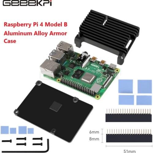 Raspberry Pi 4 4G Aluminum Alloy Armor Case Passive Cooling Metal Enclosure with 40 Pin Header for Raspberry Pi 4