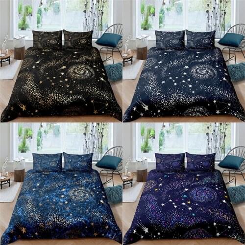 Luxury 3D Star Printed 2/3Pcs Bedding Set Night Sky Pattern Duvet Cover Pillowcase Home Textile Queen and King EU/US/AU Size