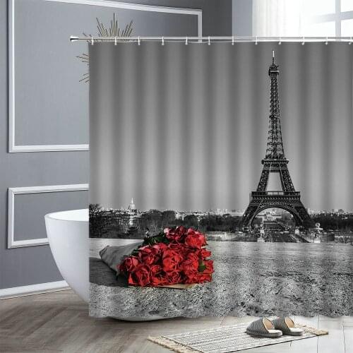 Retro Paris Tower Shower Curtain Landscape Building Waterproof Polyester Fabric Bathroom Curtains Bath Screen Bathtub Decor