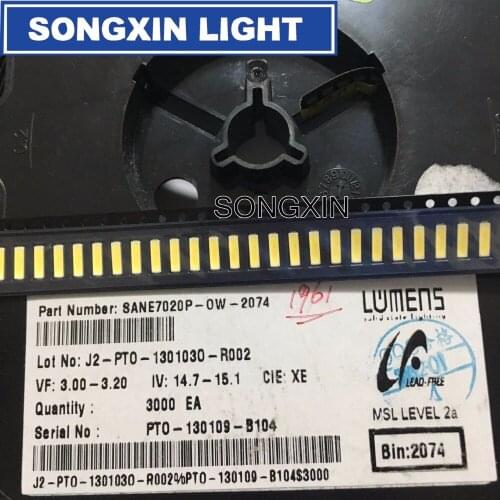 500PCS FOR LUMENS 7020 SMD LED Beads 3V 0.5W 150mA Cool white LCD Backlight for TV Application SANE7020P-0W-2074