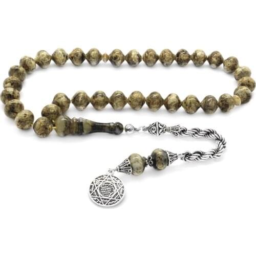 Tesbihane 925 Sterling Silver Rope Tassels Istanbul Cut Dalmatian Drop Amber Prayer Beads