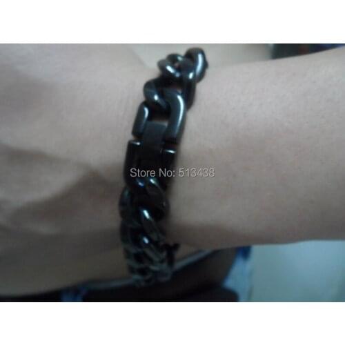 Wholesale Price Heavy Cool Mens Cuban Curb Chain Bracelet Stainless Steel Black 15mm 8.8