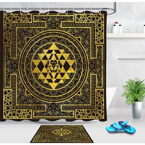 Antique Baroque Pattern Shower Curtain Vintage Geometric Patterns Cloth Fabric Bathroom Decor Artwork Shower Curtain with Hooks