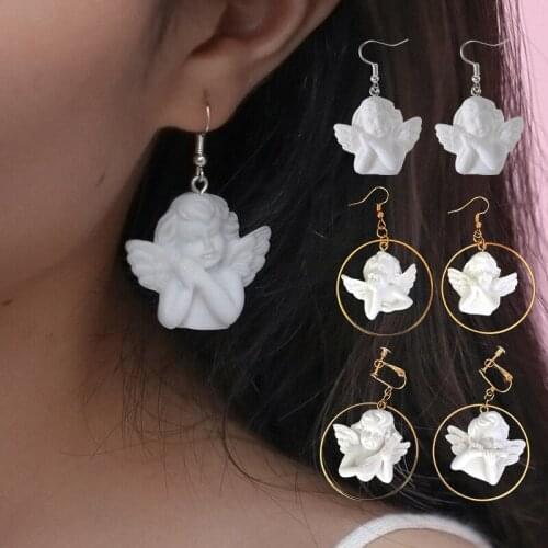 1Pair Women Cupid Angel Pendant Ear Drop Jewelry Gift Fashion Cute Creative Vintage Earring Punk Girl Friendship Accessories